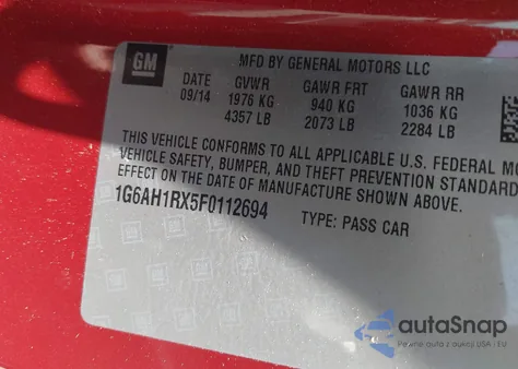 2015 Cadillac Ats Luxury from USA, damaged, VIN 1G6AH1RX5F0112694